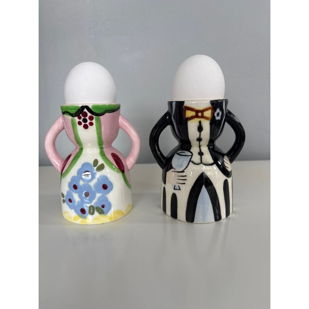 NAPCO Anthropomorphic Egg Cup Farmer &  Wife 1950's